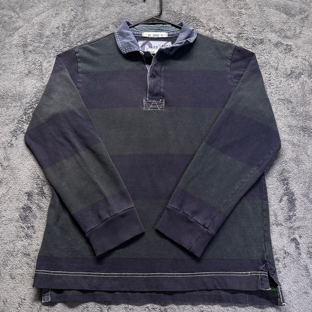 Vintage Gap Rugby Shirt Men Large Navy Green Striped Long Sleeve Cotton Nautical